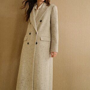 Grey Elegant Women's Peak Collar Flap Detail Longline Pea Overcoat
